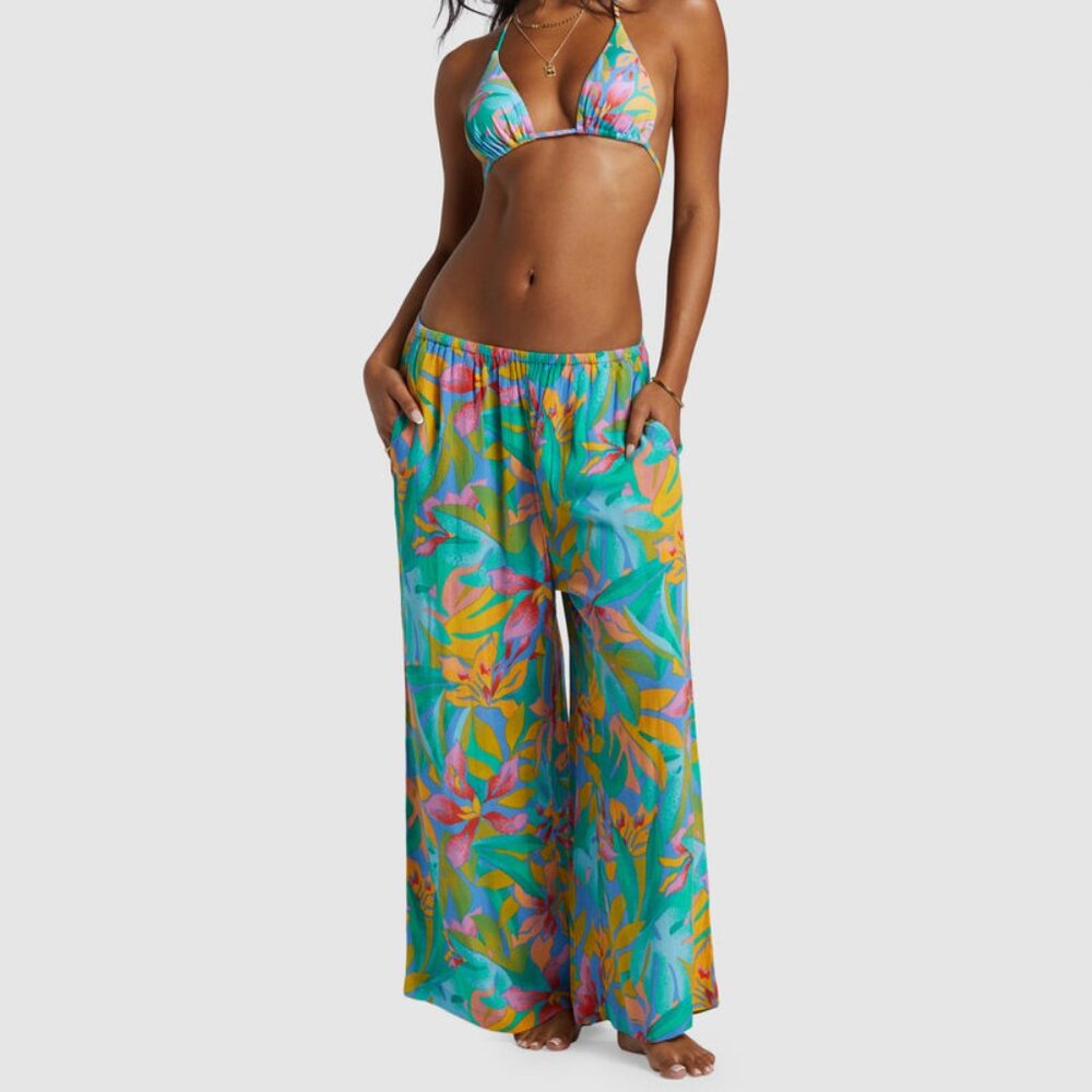 Billabong sun catcher pants colorful  floral print tropical vacation boho size S